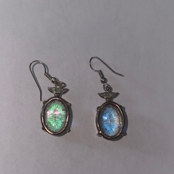 Iridescent sheer color oval shape gemstone Drop Earrings fishhook post - Picture 6 of 6